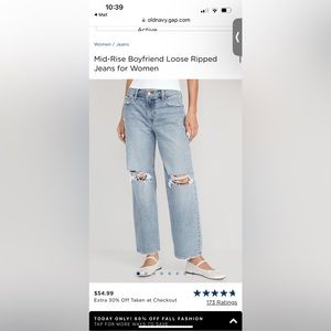 NWT Old Navy Mid-Rise Boyfriend Loose Ripped
Jeans for Women size 18 Reg